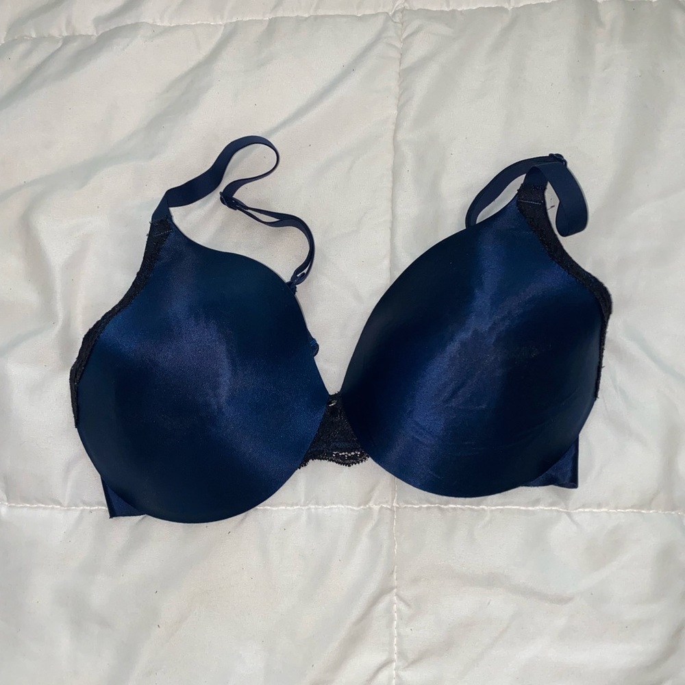 Navy Blue w/ Black Lace Trim Bra